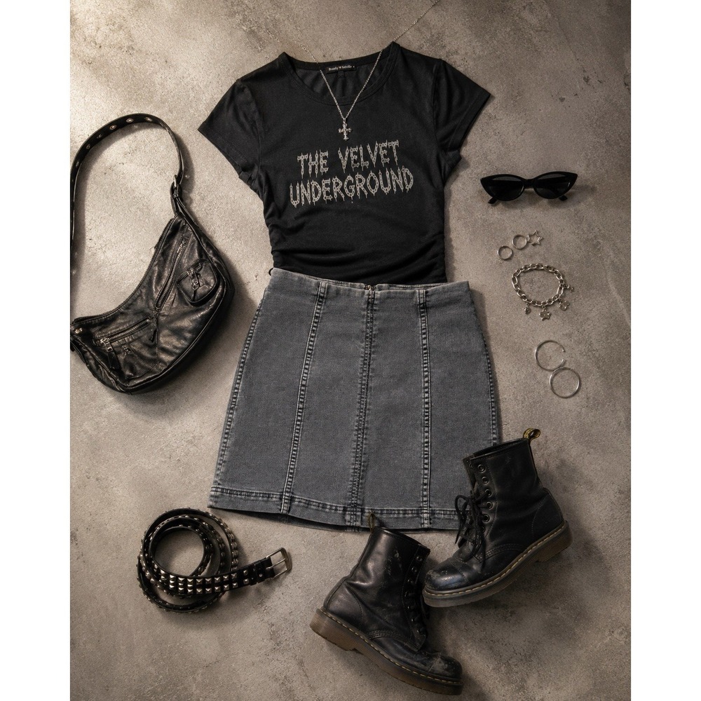 Free People Womens 4 Gray Mini Skirt Exposed Seam Stretch Y2K Grunge Indie Moto